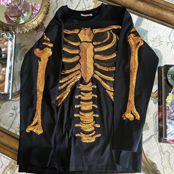 Sparkle City Tops - Sparkle City Black Sequin Skeleton Graphic Tee NWOT XL Halloween